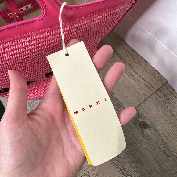 Marni Tropicalia Small Bag tote in Pink Leather Raffia purse crossbody woven New - Picture 11 of 15